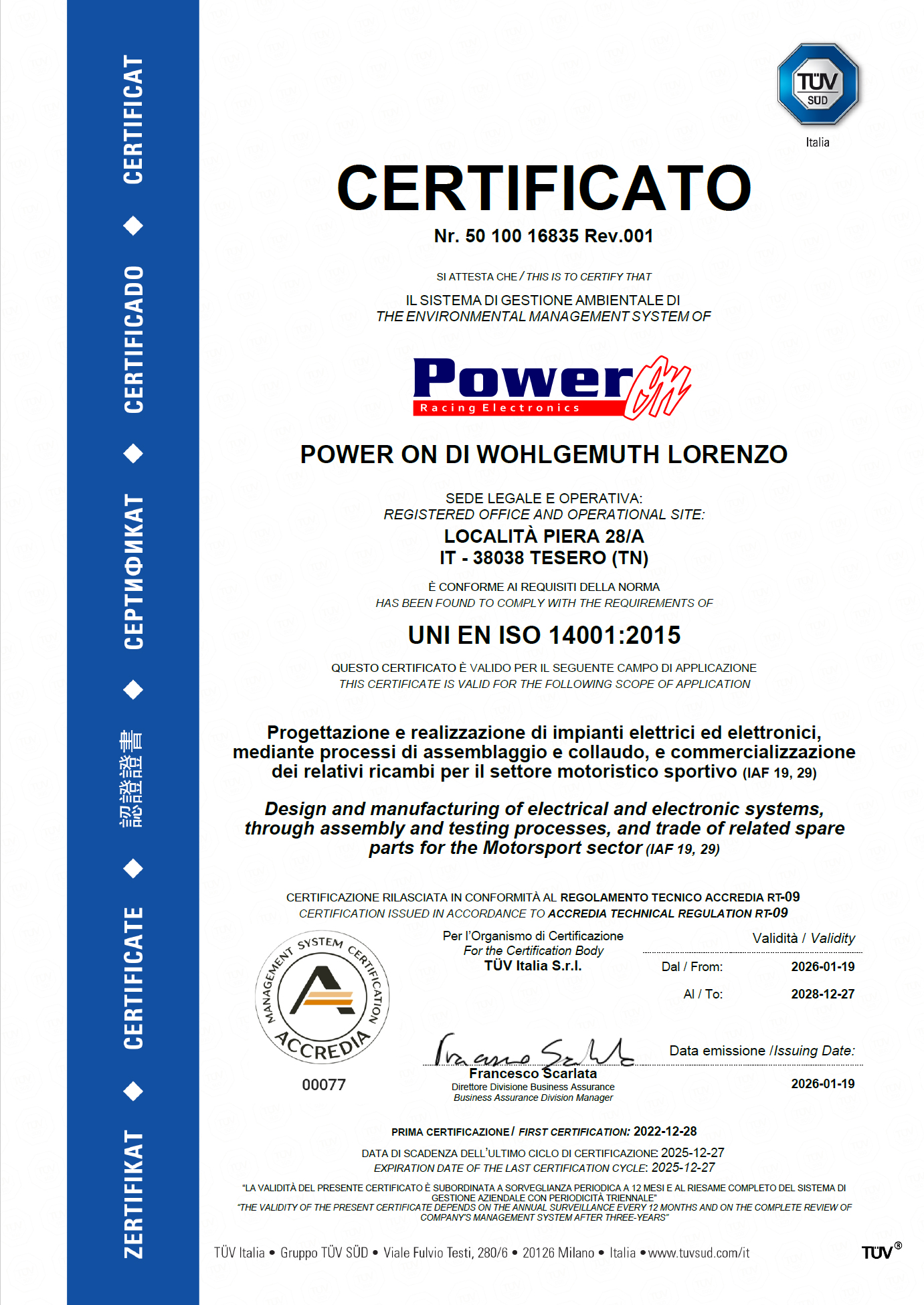 Certificato ISO 14001